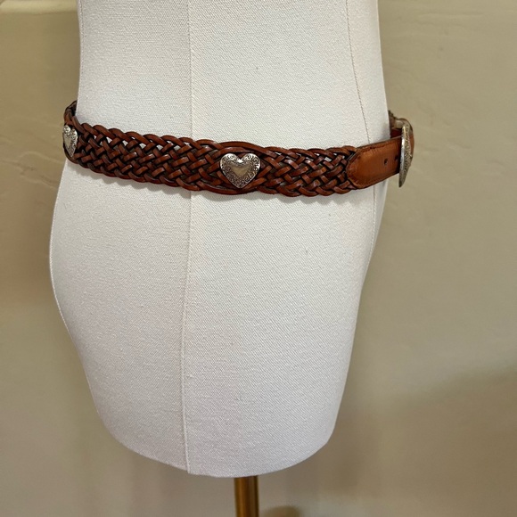 Fossil Leather Braided Belt Silver Heart Concho Western Rodeo Belt Size Small - Picture 13 of 16